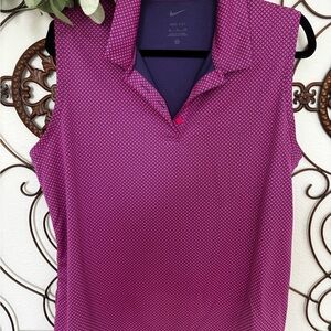 Nike Pink and Blue Sleeveless Button Down Golf Polo